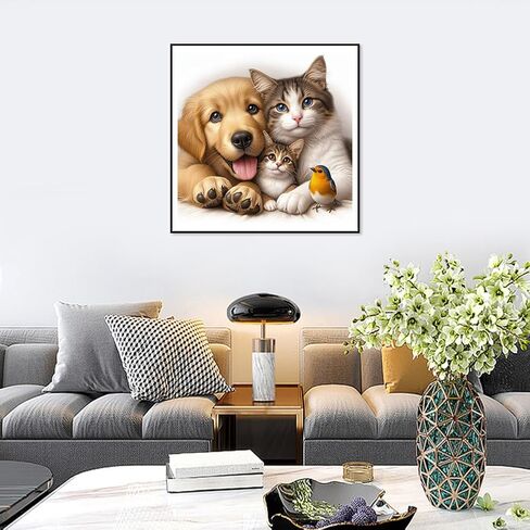 Aicomeon Cat Dog Diamond Art Kits for Adults -Bird 5D Full Drill Round Diamond Painting Kit for Beginners, DIY Gem Art for Home Wall Decor & Gift 12x12 Inch in Saudi Arabia