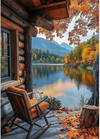 5D Diamond Art Painting, DIY Lake Beside a House Round Diamond Painting Kits for Adults Beginners, Crystal Rhinestones for Home Wall Decoration Gift, 30x40cm/11.8×15.7in in Kuwait
