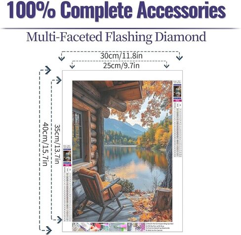 5D Diamond Art Painting, DIY Lake Beside a House Round Diamond Painting Kits for Adults Beginners, Crystal Rhinestones for Home Wall Decoration Gift, 30x40cm/11.8×15.7in in Kuwait