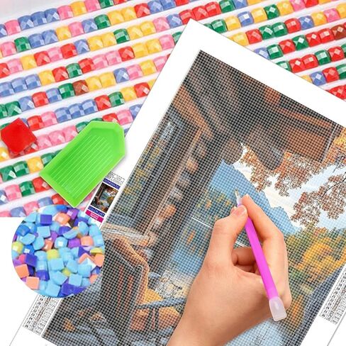5D Diamond Art Painting, DIY Lake Beside a House Round Diamond Painting Kits for Adults Beginners, Crystal Rhinestones for Home Wall Decoration Gift, 30x40cm/11.8×15.7in in Kuwait
