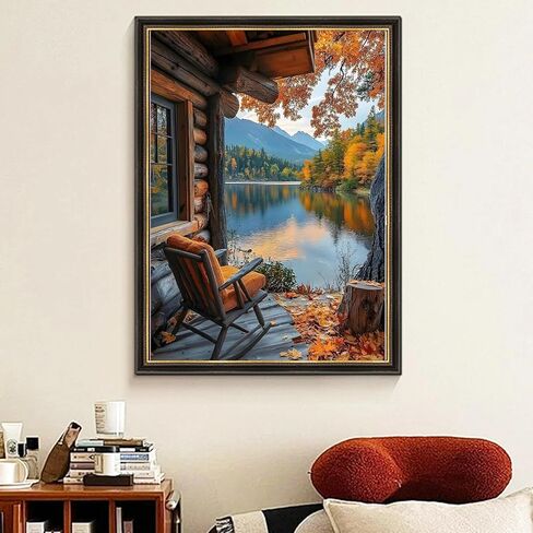 5D Diamond Art Painting, DIY Lake Beside a House Round Diamond Painting Kits for Adults Beginners, Crystal Rhinestones for Home Wall Decoration Gift, 30x40cm/11.8×15.7in in Kuwait