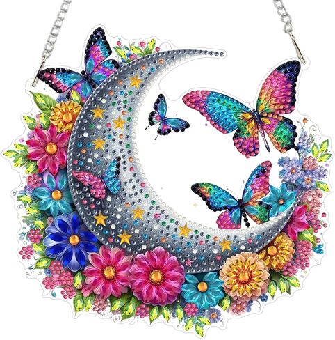 RICUVED Moon Diamond Art Hanging Kit for Adult, Flowers Special Shaped Diamond Painting Pendant Kit, Butterfly 5D Diamond Art Suncatchers Double Sided Hanging Window Art Ornament for Home Garden Decor in Saudi Arabia