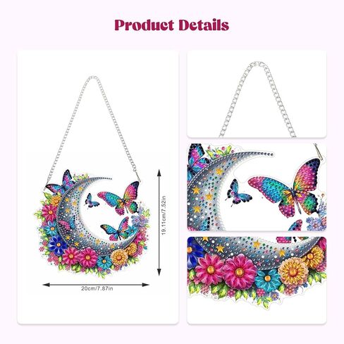 RICUVED Moon Diamond Art Hanging Kit for Adult, Flowers Special Shaped Diamond Painting Pendant Kit, Butterfly 5D Diamond Art Suncatchers Double Sided Hanging Window Art Ornament for Home Garden Decor in Saudi Arabia