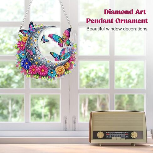 RICUVED Moon Diamond Art Hanging Kit for Adult, Flowers Special Shaped Diamond Painting Pendant Kit, Butterfly 5D Diamond Art Suncatchers Double Sided Hanging Window Art Ornament for Home Garden Decor in Saudi Arabia