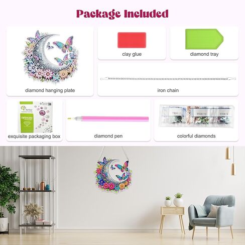 RICUVED Moon Diamond Art Hanging Kit for Adult, Flowers Special Shaped Diamond Painting Pendant Kit, Butterfly 5D Diamond Art Suncatchers Double Sided Hanging Window Art Ornament for Home Garden Decor in Saudi Arabia