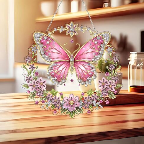 DIY Hanging Diamond Art Kit for Adults, 5D Acrylic Gem Art Window & Wall Pendant, Diamond Painting Ornament for Home Decor (Butterfly) in Saudi Arabia