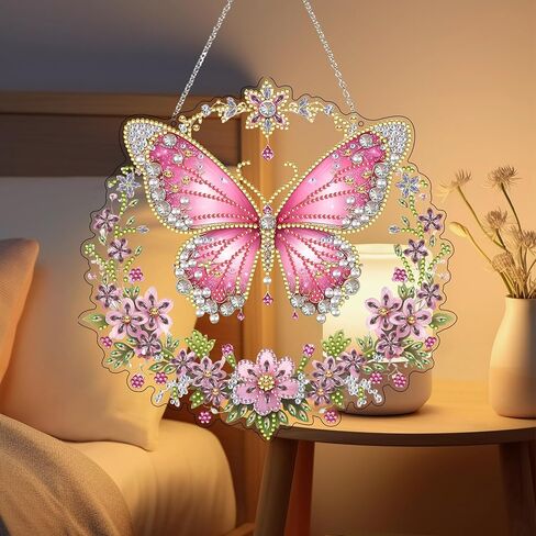DIY Hanging Diamond Art Kit for Adults, 5D Acrylic Gem Art Window & Wall Pendant, Diamond Painting Ornament for Home Decor (Butterfly) in Saudi Arabia