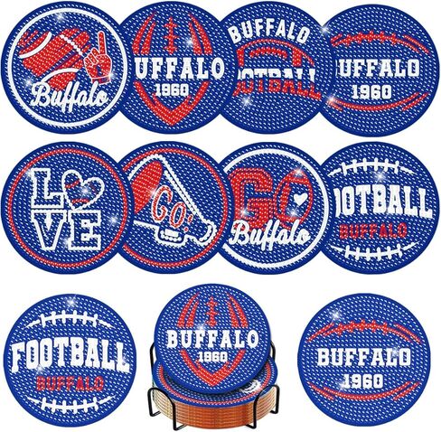 KALUOLAN 8PCS Diamond Painting Coasters Kits with Holder,5D Football Stlye Cup Coasters Diamond Art Sets for Beginners Kids Adults DIY Sports Gift for Detroit in Kuwait