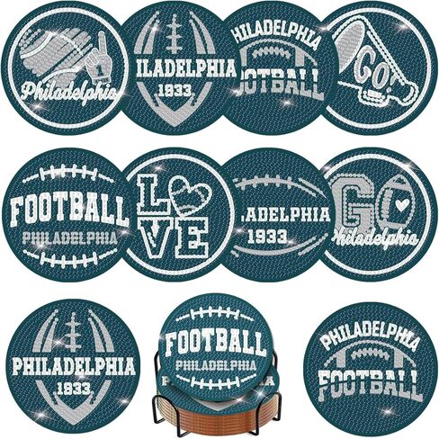 KALUOLAN 8PCS Diamond Painting Coasters Kits with Holder,5D Football Stlye Cup Coasters Diamond Art Sets for Beginners Kids Adults DIY Sports Gift for Detroit in Kuwait