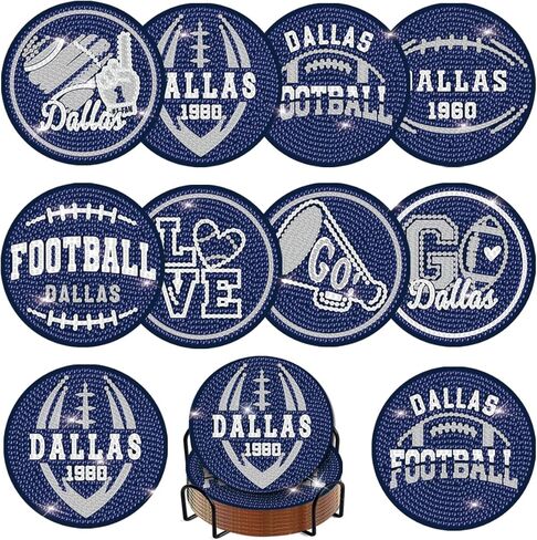 KALUOLAN 8PCS Diamond Painting Coasters Kits with Holder,5D Football Stlye Cup Coasters Diamond Art Sets for Beginners Kids Adults DIY Sports Gift for Detroit in Kuwait