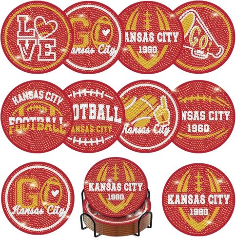 KALUOLAN 8PCS Diamond Painting Coasters Kits with Holder,5D Football Stlye Cup Coasters Diamond Art Sets for Beginners Kids Adults DIY Sports Gift for Detroit in Kuwait