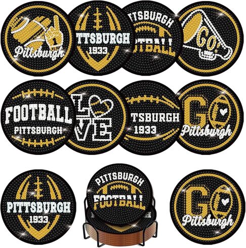 KALUOLAN 8PCS Diamond Painting Coasters Kits with Holder,5D Football Stlye Cup Coasters Diamond Art Sets for Beginners Kids Adults DIY Sports Gift for Detroit in Kuwait