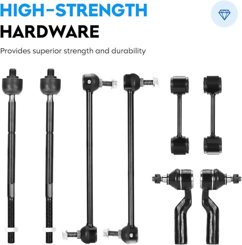 10pcs Front Lower Control Arm w/Ball Joint + Sway Bar + Tie Rod for Town & Country & Dodge Grand Caravan 2001-2004, Voyager 2001-2003, Suspension Kit K620004 K620005 K7258 K7301 EV405 ES3537 in Kuwait