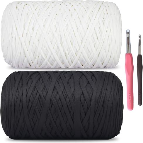 MESTOON 2 Pack Soft T-Shirt Yarn (Total 2000g/590yds), Suitable for Beginners' Crafts and DIY Knitting, Crocheting/Bags, Baskets, Coasters, Polyester Fabric Yarn. (Camel+Coffee) in Saudi Arabia