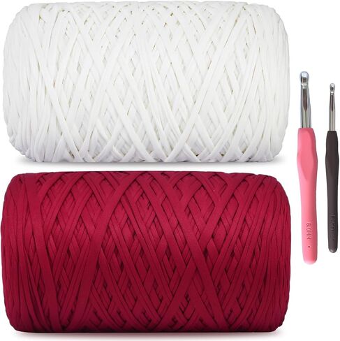 MESTOON 2 Pack Soft T-Shirt Yarn (Total 2000g/590yds), Suitable for Beginners' Crafts and DIY Knitting, Crocheting/Bags, Baskets, Coasters, Polyester Fabric Yarn. (Camel+Coffee) in Saudi Arabia
