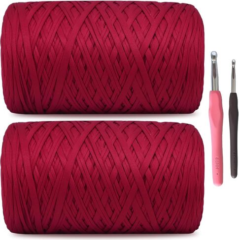 MESTOON 2 Pack Soft T-Shirt Yarn (Total 2000g/590yds), Suitable for Beginners' Crafts and DIY Knitting, Crocheting/Bags, Baskets, Coasters, Polyester Fabric Yarn. (Camel+Coffee) in Saudi Arabia