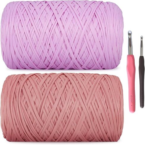 MESTOON 2 Pack Soft T-Shirt Yarn (Total 2000g/590yds), Suitable for Beginners' Crafts and DIY Knitting, Crocheting/Bags, Baskets, Coasters, Polyester Fabric Yarn. (Camel+Coffee) in Saudi Arabia
