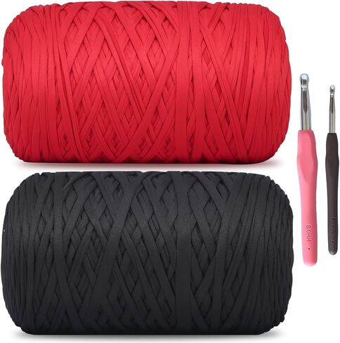 MESTOON 2 Pack Soft T-Shirt Yarn (Total 2000g/590yds), Suitable for Beginners' Crafts and DIY Knitting, Crocheting/Bags, Baskets, Coasters, Polyester Fabric Yarn. (Camel+Coffee) in Saudi Arabia