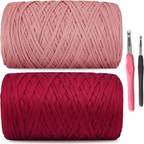 MESTOON 2 Pack Soft T-Shirt Yarn (Total 2000g/590yds), Suitable for Beginners' Crafts and DIY Knitting, Crocheting/Bags, Baskets, Coasters, Polyester Fabric Yarn. (Camel+Coffee) in Saudi Arabia