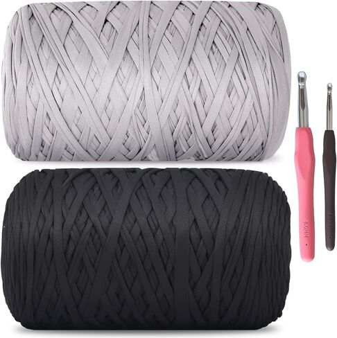 MESTOON 2 Pack Soft T-Shirt Yarn (Total 2000g/590yds), Suitable for Beginners' Crafts and DIY Knitting, Crocheting/Bags, Baskets, Coasters, Polyester Fabric Yarn. (Camel+Coffee) in Saudi Arabia