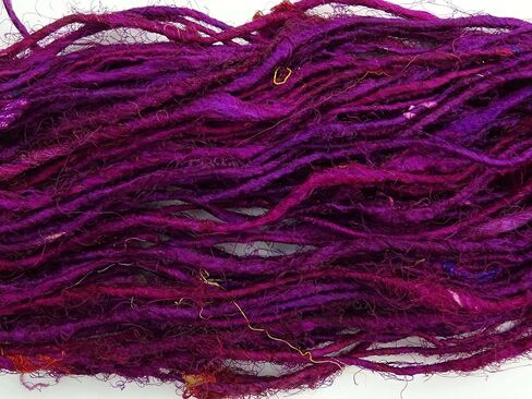 Recycled Sari Silk Yarn Hand-Spun Dark Magenta Soft Yarns 100g in Saudi Arabia