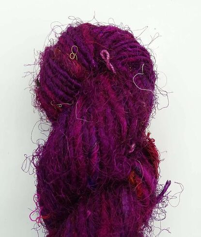 Recycled Sari Silk Yarn Hand-Spun Dark Magenta Soft Yarns 100g in Saudi Arabia