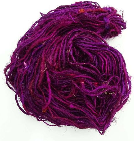 Recycled Sari Silk Yarn Hand-Spun Dark Magenta Soft Yarns 100g in Saudi Arabia