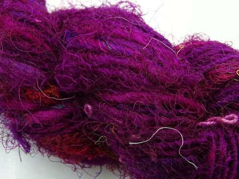 Recycled Sari Silk Yarn Hand-Spun Dark Magenta Soft Yarns 100g in Saudi Arabia