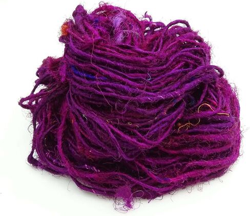 Recycled Sari Silk Yarn Hand-Spun Dark Magenta Soft Yarns 100g in Saudi Arabia