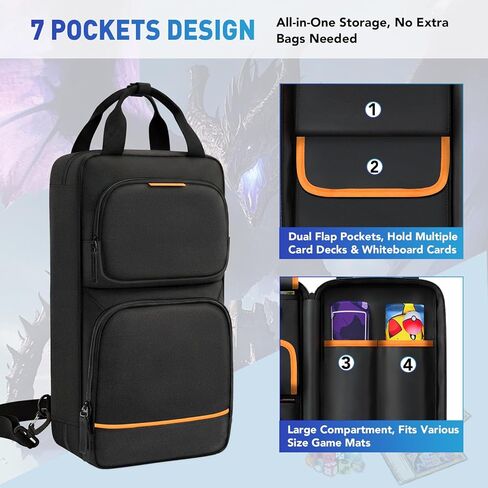 Playmat Tube Case for 2pcs L24’’x W14’’/L31’’x W15.5’’ Playmats, Gaming Mat Tube Organizer Bag with Card Pocket & Dice Holder & Shoulder Strap Fits for MTG, TCG, Trading Card Games, Travel in Kuwait