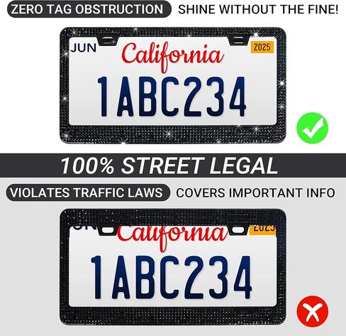 Shering 2 Pack Bling License Plate Frames for Women, Stainless Steel, 1200pcs Rhinestone Sparkly Diamond, Handmade Bedazzled Cover (Black) in Saudi Arabia