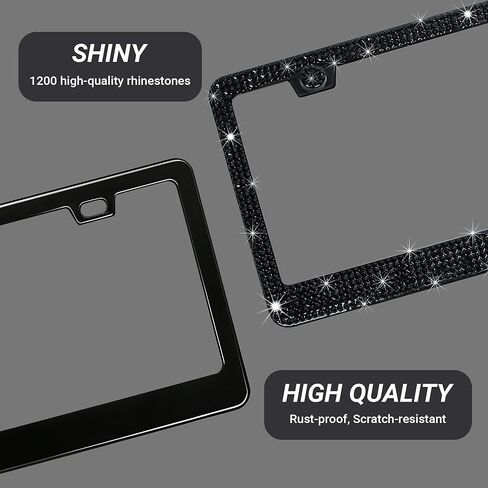Shering 2 Pack Bling License Plate Frames for Women, Stainless Steel, 1200pcs Rhinestone Sparkly Diamond, Handmade Bedazzled Cover (Black) in Saudi Arabia
