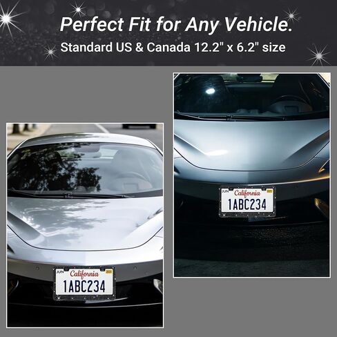 Shering 2 Pack Bling License Plate Frames for Women, Stainless Steel, 1200pcs Rhinestone Sparkly Diamond, Handmade Bedazzled Cover (Black) in Saudi Arabia