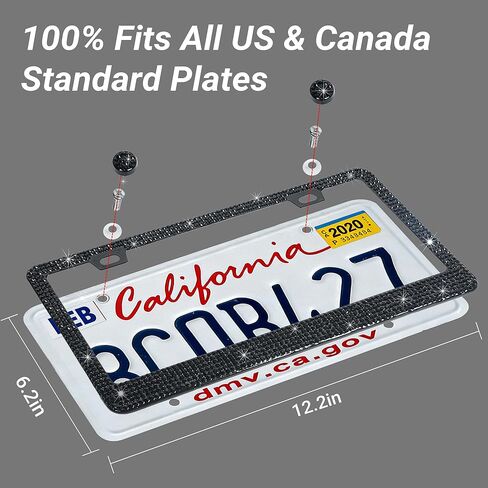 Shering 2 Pack Bling License Plate Frames for Women, Stainless Steel, 1200pcs Rhinestone Sparkly Diamond, Handmade Bedazzled Cover (Black) in Saudi Arabia