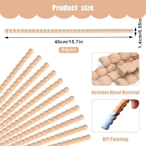 24 Pcs Decorative Half Round Pearl Molding Unfinished Wood Beaded Trim, 15.75 Inch Unfinished Scalloped Decorative Wood Trim Scalloped Edge Molding for DIY Crafts, Furniture,Cabinet,Wall,Door Window in Saudi Arabia