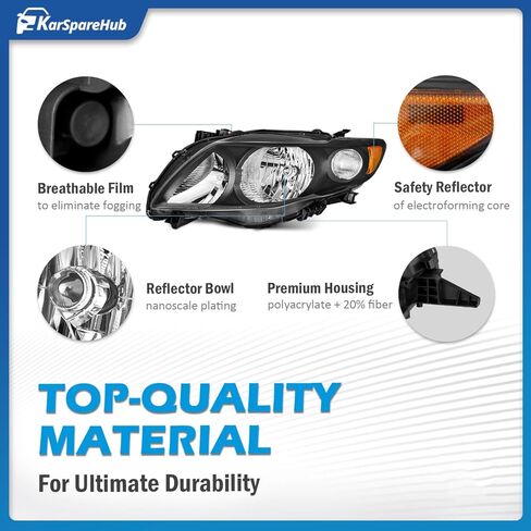 Headlights with Bulbs for 2009 2010 Toyota Corolla Halogen Headlamp Replacement, Driver & Passenger Side in Kuwait