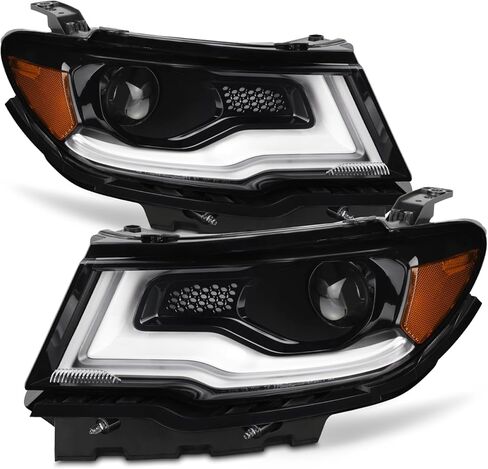 AKKON - Fits 2017-2021 Jeep Compass [HID/Xenon Type] LED Tube DRL Running Projector Headlights Pair LH+RH Replacement in Kuwait