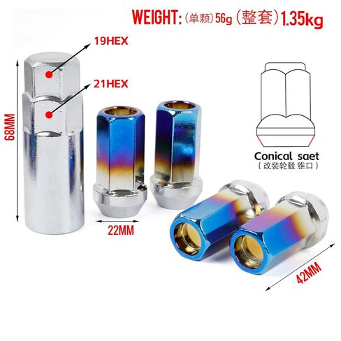 M12x1.5 Wheel Lug Nuts, Burnt Blue,Closed End 1.65" Tall 17mm Hex, 60 Degree Cone Seat, 20PCS/Set,Fits Aftermarket Wheels in Saudi Arabia