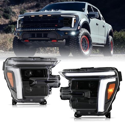 Headlights for F150 F-150 2024-2026 King Ranch/Lariat/Platinum/Raptor with Startup Animation Sequential Turn Signal (Dual Lens) in Kuwait