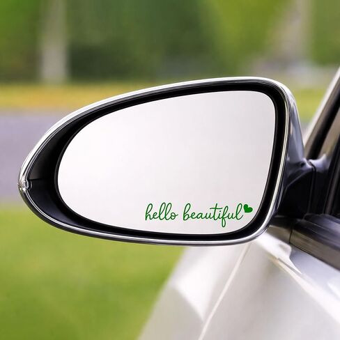 ملصق مرآة سيارة Hello Beautiful عبارة عن عبوة واحدة، ملصقات مرآة الرؤية الخلفية للسيارات، شارات الفينيل اللطيفة للنساء، ملصق مرآة تلقائي مقاوم للماء، ملحقات السيارة الجمالية (أخضر) in Kuwait