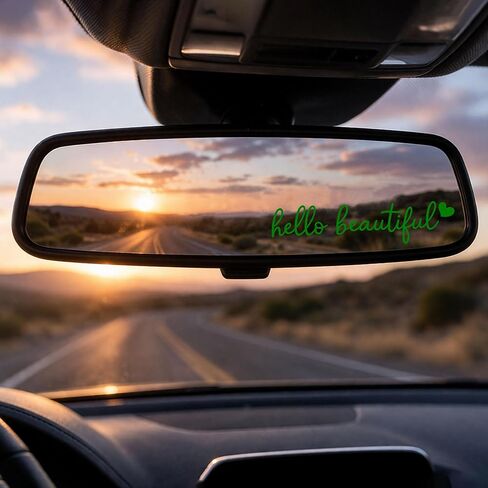 ملصق مرآة سيارة Hello Beautiful عبارة عن عبوة واحدة، ملصقات مرآة الرؤية الخلفية للسيارات، شارات الفينيل اللطيفة للنساء، ملصق مرآة تلقائي مقاوم للماء، ملحقات السيارة الجمالية (أخضر) in Kuwait