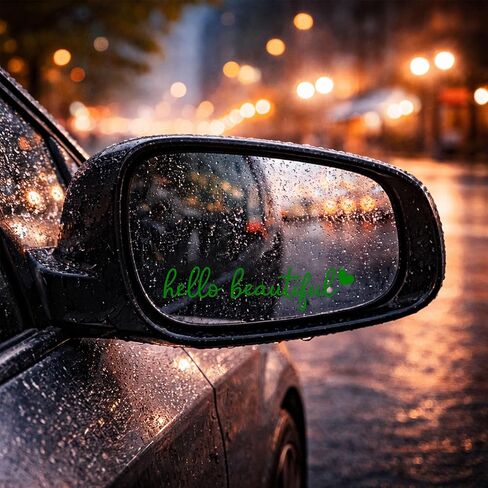 ملصق مرآة سيارة Hello Beautiful عبارة عن عبوة واحدة، ملصقات مرآة الرؤية الخلفية للسيارات، شارات الفينيل اللطيفة للنساء، ملصق مرآة تلقائي مقاوم للماء، ملحقات السيارة الجمالية (أخضر) in Kuwait