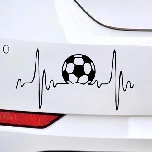 Soccer Heartbeat Football Car Decal Sticker- Waterproof Vinyl Decal Auto Side Body Sticker- Universal Trunk Decals Car Window Bumper Stickers Decoration for Cars Truck Wall Laptop (Black) in Saudi Arabia