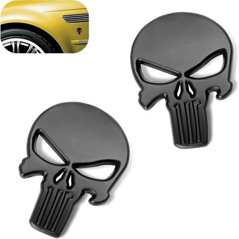 2PCS Car Punisher Skull Sticker Decals, Waterproof 3D Metal Skull Emblem Stickers, Personalized Scratch-Resistant Skeleton Sticker Badge Decoration for Car, Truck, Motorcycle, Luggage (Silver) in Saudi Arabia