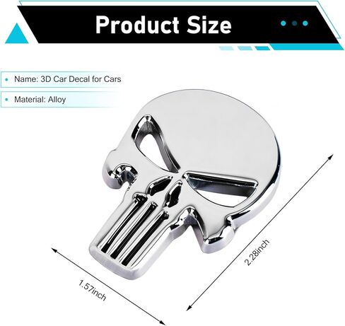 2PCS Car Punisher Skull Sticker Decals, Waterproof 3D Metal Skull Emblem Stickers, Personalized Scratch-Resistant Skeleton Sticker Badge Decoration for Car, Truck, Motorcycle, Luggage (Silver) in Saudi Arabia