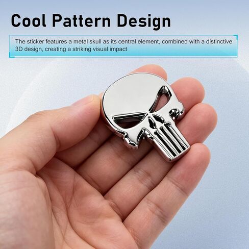 2PCS Car Punisher Skull Sticker Decals, Waterproof 3D Metal Skull Emblem Stickers, Personalized Scratch-Resistant Skeleton Sticker Badge Decoration for Car, Truck, Motorcycle, Luggage (Silver) in Saudi Arabia