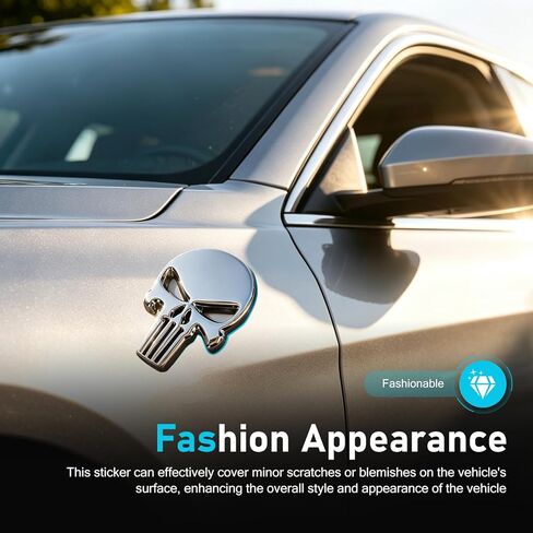 2PCS Car Punisher Skull Sticker Decals, Waterproof 3D Metal Skull Emblem Stickers, Personalized Scratch-Resistant Skeleton Sticker Badge Decoration for Car, Truck, Motorcycle, Luggage (Silver) in Saudi Arabia