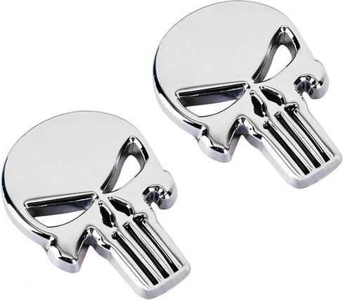 2PCS Car Punisher Skull Sticker Decals, Waterproof 3D Metal Skull Emblem Stickers, Personalized Scratch-Resistant Skeleton Sticker Badge Decoration for Car, Truck, Motorcycle, Luggage (Silver) in Saudi Arabia