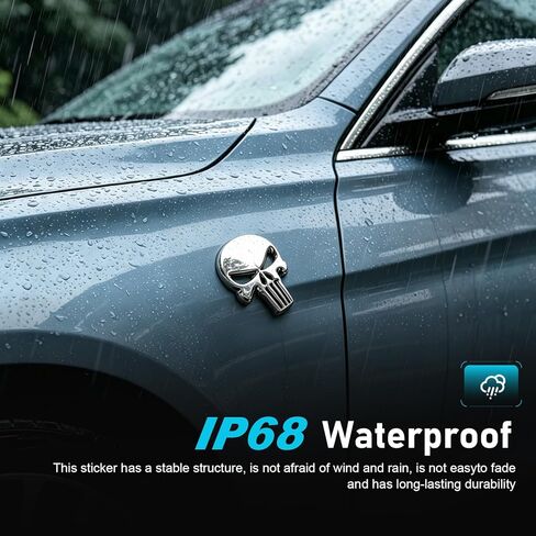 2PCS Car Punisher Skull Sticker Decals, Waterproof 3D Metal Skull Emblem Stickers, Personalized Scratch-Resistant Skeleton Sticker Badge Decoration for Car, Truck, Motorcycle, Luggage (Silver) in Saudi Arabia