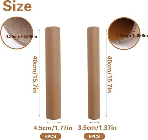 12 PCS Cardboard Tubes for Crafts Two Size, Empty Toilet Paper Rolls for Art Projects, DIY Brown Crafting Paper Roll for Classrooms Dioramas Decorations, 5pcs 1.37x15.7In and 5pcs 1.77x15.7In in Kuwait